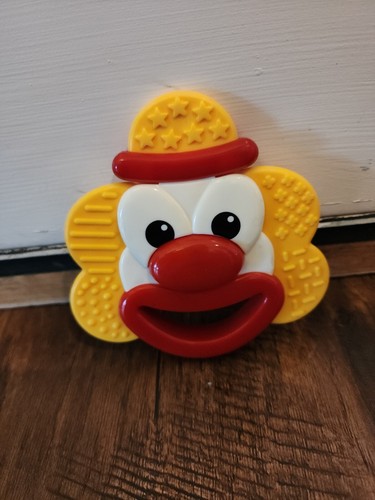 Giocattolo dentizione sonaglio viso pagliaccio vintage giallo rosso bambino neonato raro - Foto 2 di 2