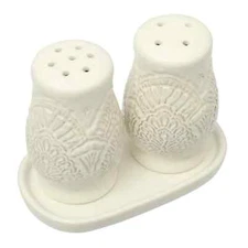 Pioneer Woman Vintage Lace Salt & Pepper Shaker Set Stoneware Linen