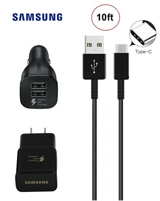 10 FT Type C Cable Samsung Galaxy Note 9 S8 Plus S10e OEM Fast Car Wall Charger