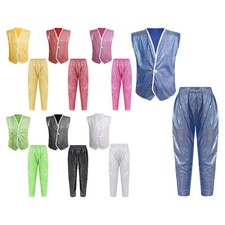 Kids Boys Girls Teamwear Asymmetrical Hem Tracksuit Jazz Vest Sleeveless Dance