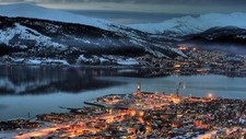 Landscape norway mountains harbor town nordic s cold Custom Gaming Mat Desk