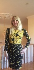 Dolce & Gabbana Silk Star Print Sexy Party Dress IT40 US4 6 Black Yellow Gold