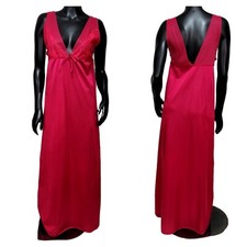 Vintage 80s Undercover Wear Size S Red Lace Chiffon Detail Nylon Nightgown AS IS