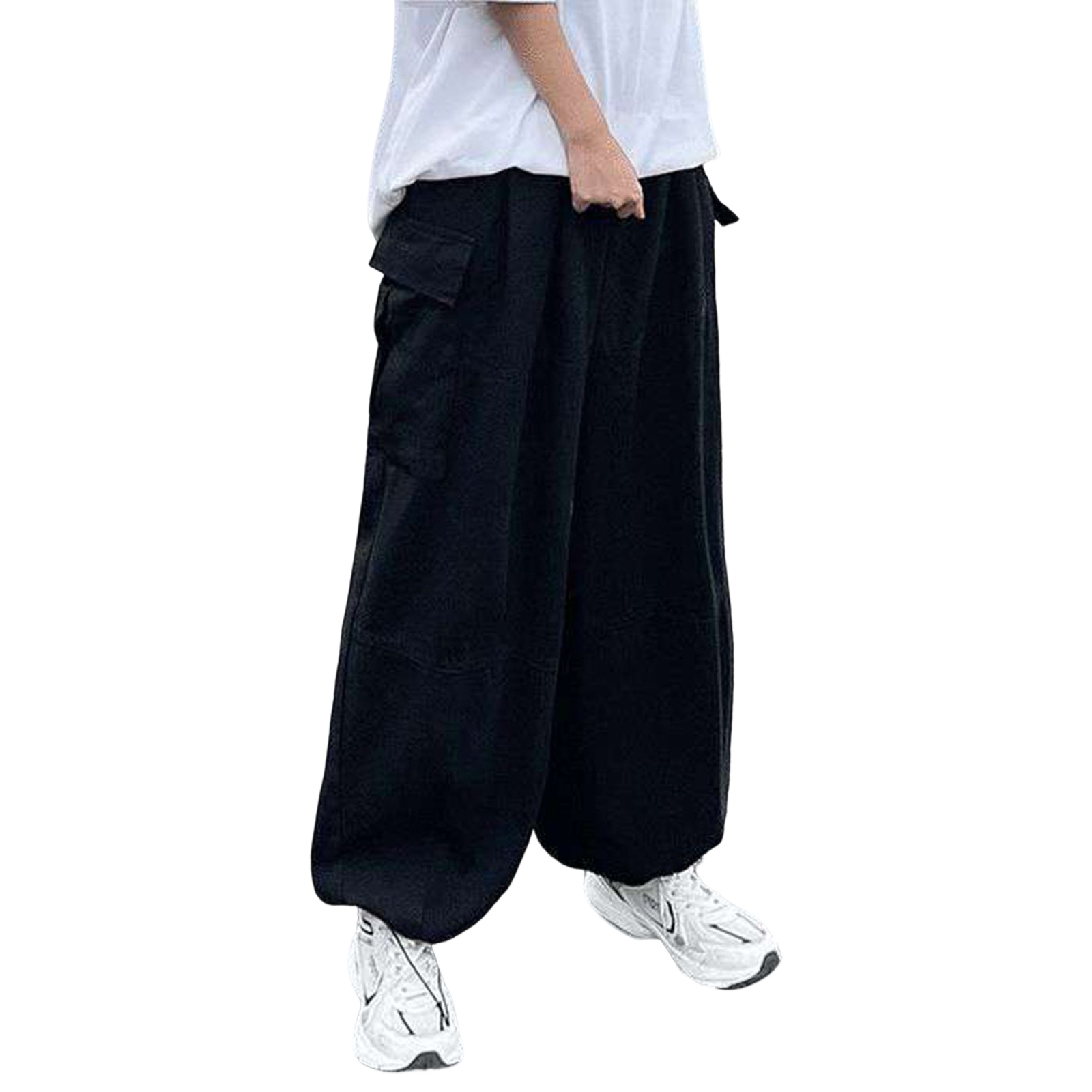 Men Pants Elastic Waist Streetwear Drawcord Leg Opening Pants Bottoms