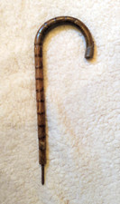 ANTIQUE UMBRELLA HANDLE. OAK w HALLMARKED SILVER THUMBREST, 9" X 1/2"