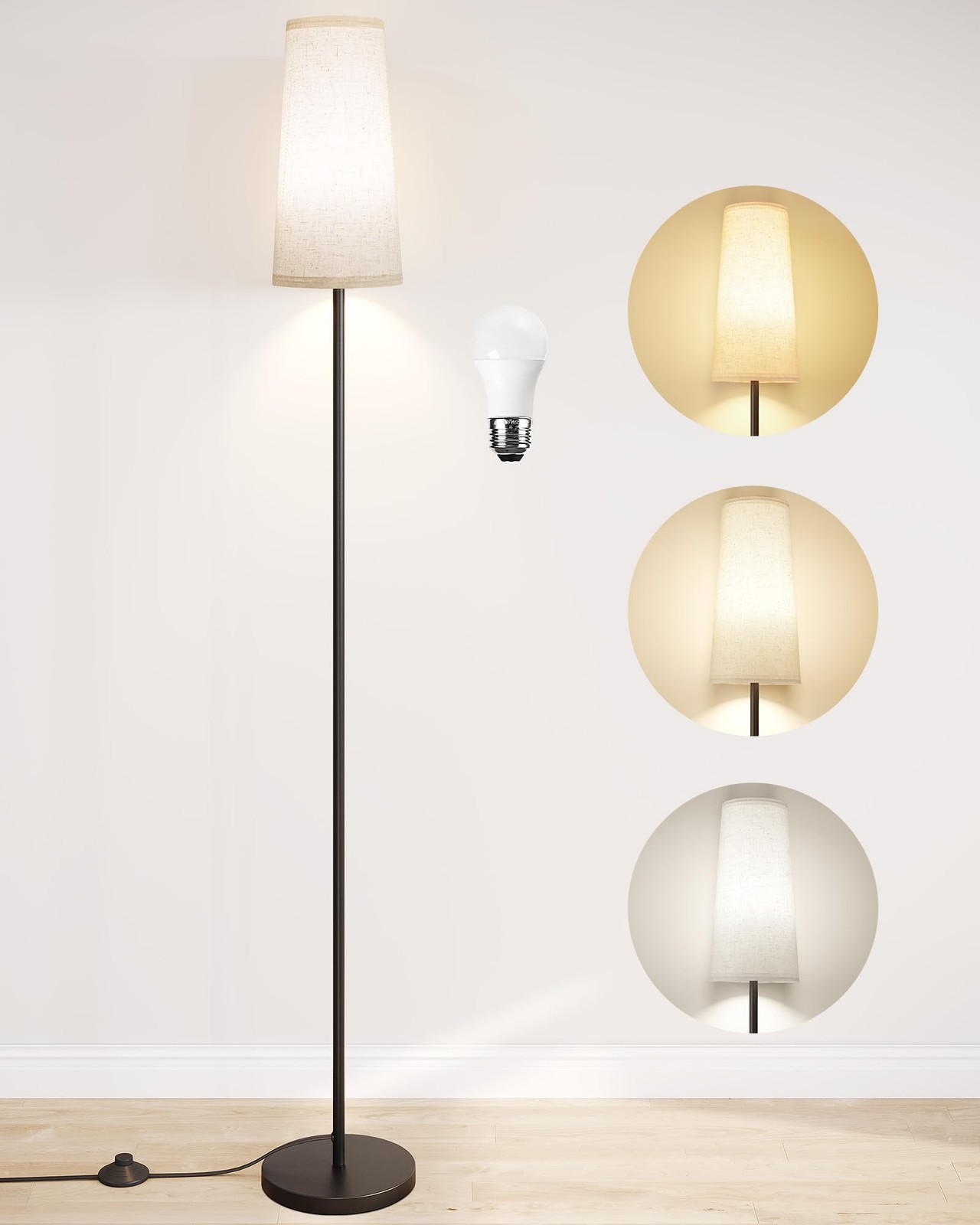 Floor Lamps for Living Room/Bedroom/Office, Standing Lamp with 9W LED Bulb, 3...