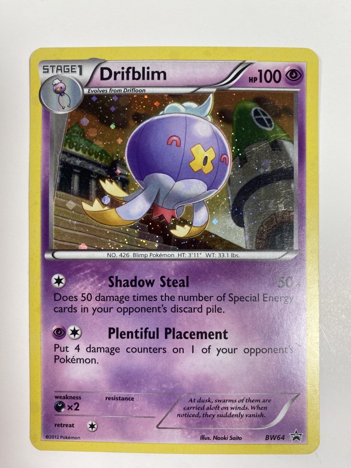 Drifblim BW64 BW Black Star Promo Holo Pokemon Card 2012 Stage 1 Psychic