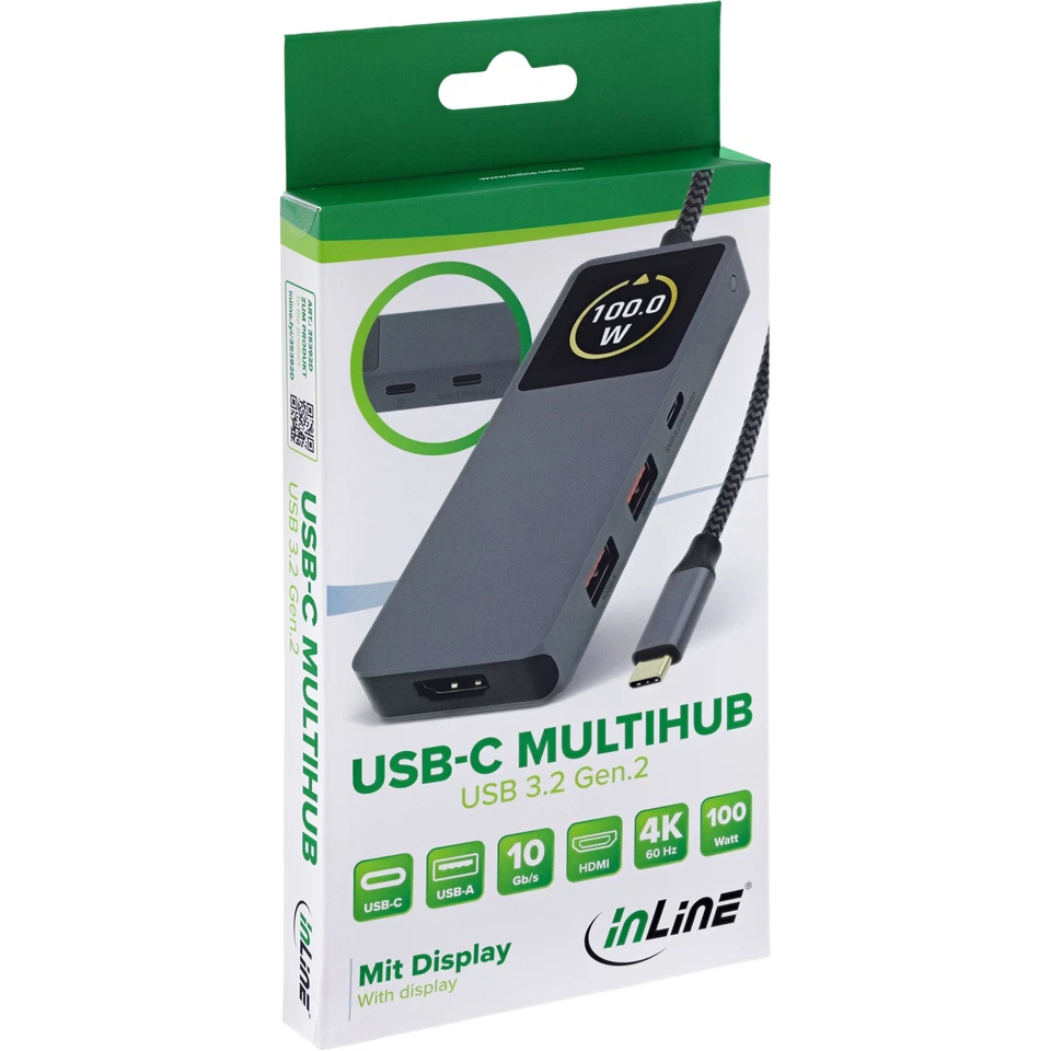 InLine Hub USB 3.2 Gen.2 3x USB-C 2x USB-A HDMI 4K PD 100 W grigio Grau 35392D - Immagine 3 di 4