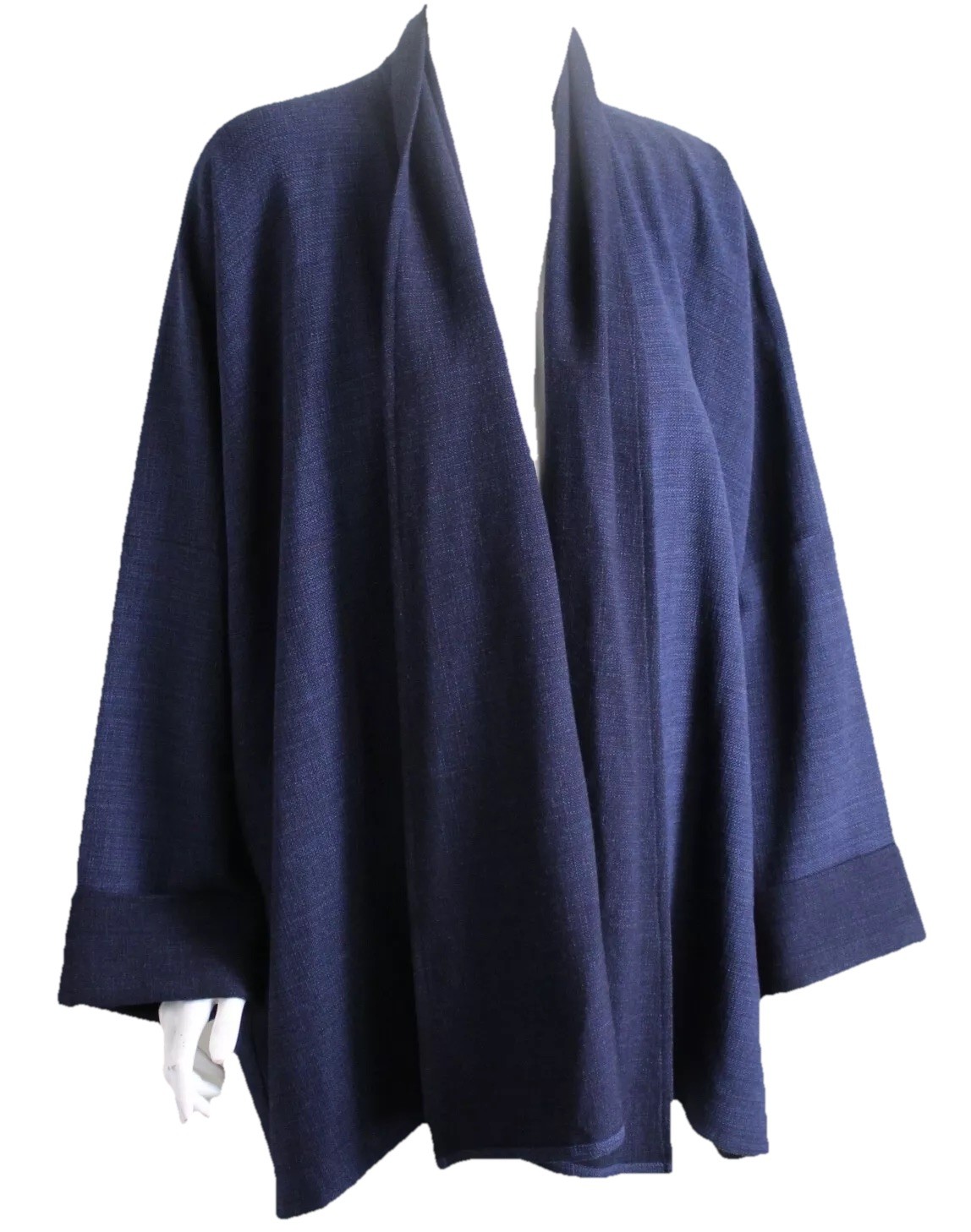 Eskandar 1 32" DENIM BLUE Basketweave Flowing Gorgeous Shawl Coat Jacket Kimono image 2
