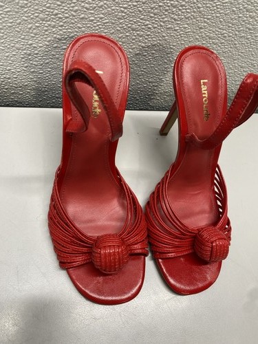 Larroude Women's Strappy Knot Slingback Pumps Size 6.5 Red *Preowned* - Picture 4 of 17