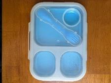 Eco Lunch Box Smart Planet Collapsible 3 Compartments w/ Utensil Spork BLUE
