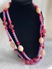 Vintage plastic bead costume jewelry necklace, shades of pink colors 52 inches