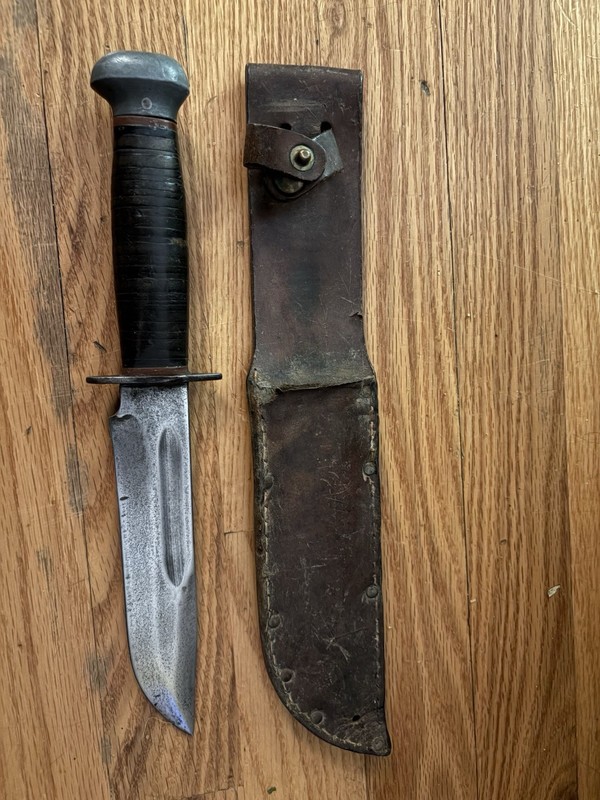 WW2 PAL RH-36 Fixed Blade Stacked Leather Handle Fighting Knife W/Sheath