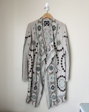 Biya Johnny Was Women's Floral Embroidered Cardigan Open Front Size Large Beige