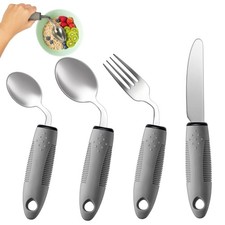 4-Piece Adaptive Utensils Set - 42  Angled Parkinsons Utensils, 2.5 oz Weig