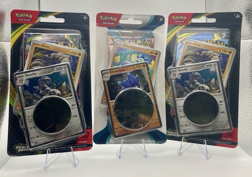 2x Perfect Order Steelix Coin Blister 1x Paradox Rift Glimmora Coin Blister