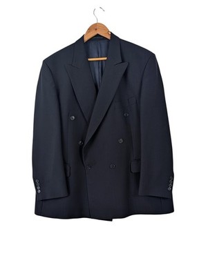 Vintage Magee Blazer 46R Navy Double Breasted Peak Lapel Jacket 80s 90s