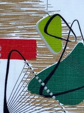 Kinetic Butterfly Atomic Gold Metallic 50’s Mid Century Barkcloth Vintage Fabric