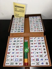 Vtg Chinese Mahjong Game Set 144 Large Tiles White & Green Lucite Tiles Gamble