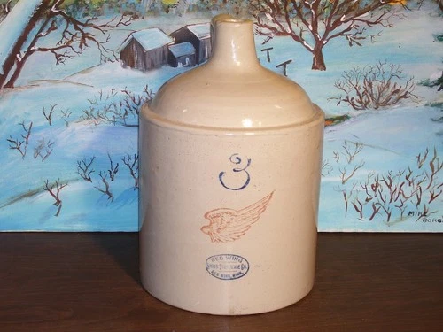 NICE ANTIQUE RED WING UNION STONEWARE 3 GALLON SHOULDER JUG  1930  ~ EXCELLENT
