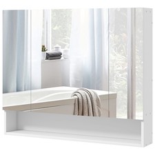 kleankin Armadietto Bagno 3 Ante con Specchiera e Ripiani Regolabili Bianco