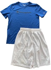 Youth 14/16 Blue Champion T Shirt And White BCG Athletic Shorts Set Outfit