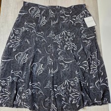 Sag Harbor Petite Women 14P Black White Paisley Floral A-Line Midi Skirt NWT