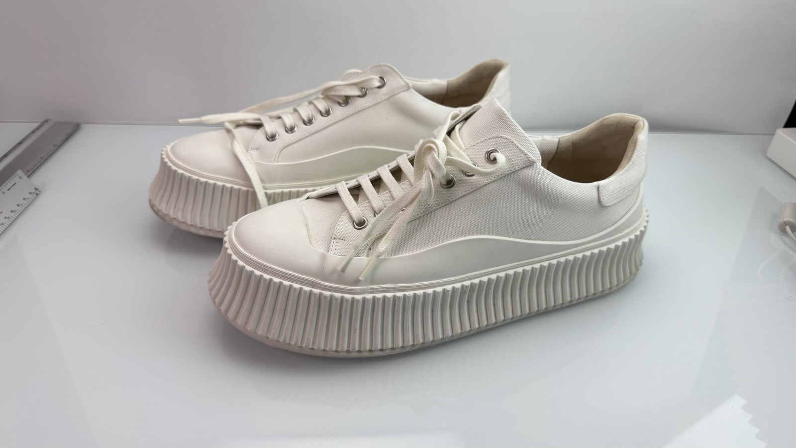 Jil Sander Canvas Platform Off-White Sneakers Size 41