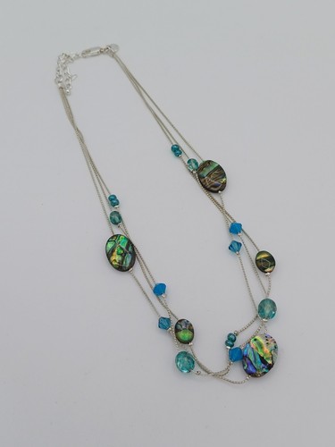 Marks And Spencers Layered Silver Tone & Abalone Shell Beaded Station Necklace - Picture 4 of 11