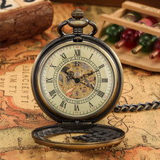 Men's Dragon Mechanical Retro Pocket Watch with Chain Retro Roman Numerals Dial