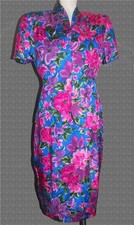 VTG 2-Pc Adrianna Papell COLORFUL Floral Roses Silk Lined Blouse Skirt Wm's 8