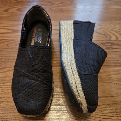 Bobs Skechers Black Espadrille Slip-On Shoes Memory Foam Loafer Comfort Casual 7