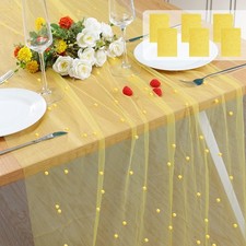 6 Pcs Pearl Valentine's Day Table Runner 10FT, 30 x 120 Inch Yellow Boho Rust...