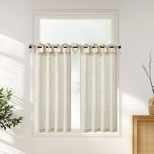 jinchan Solid Linen Kitchen Tier Curtains 45 Inches Tie Top 2 Panles Crude