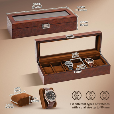 Procase Wooden Watch Box for Men, 6 Slot Watch Display Case Mens