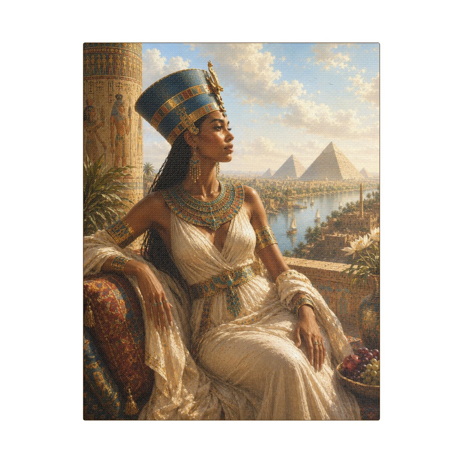 Egyptian Queen Nefertiti Portrait Satin Canvas Wall Art | Egyptian Pyramids