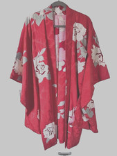 Japanese Kimono Knee Length Salmon Ivory Gray Dramatic Floral Gold Metallic High