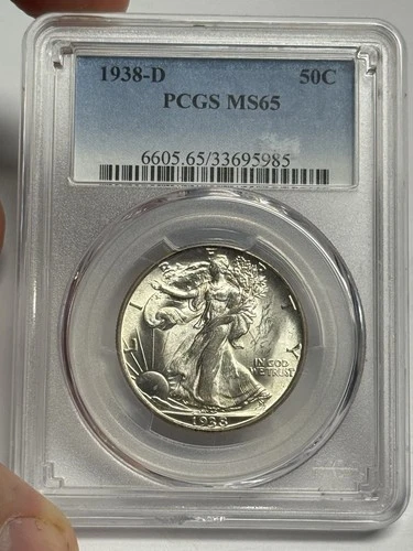 1938-D PCGS MS65 Walking Liberty Silver Half Dollar, Lustrous Key Date 50c Coin