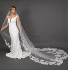 Gorgeous Wedding Lace Veil Floral Long Cathedral Veils for Brides Soft Tulle ...