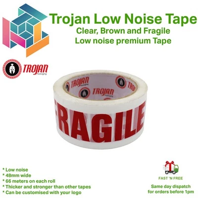 FRAGILE LOW NOISE PARCEL PACKING TAPE 48MM X 66M TOP QUALITY
