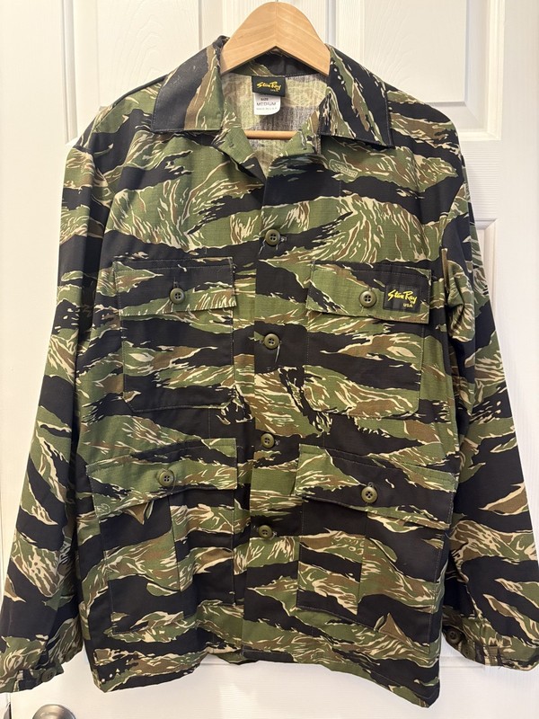 Stan Ray 4 Pocket Chore Jacket Military Tropical Green Tiger Stripe Camo Mens M