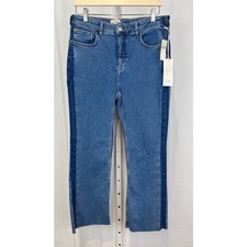 NWT PILCRO Anthropologie Size 31 Yaya Crop Flare Jeans Raw Hem Mixed Denim Blue