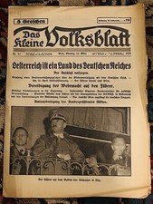WW2 Era Vienna Paper Monday, 14 March, 1938 - Austria Is Annexed By Germany