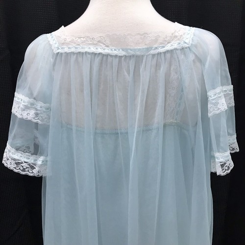 Vtg Blue Nightgown Robe Chiffon Peignoir Set Nylon Lace Flyaway Sz Medium USA - Picture 7 of 12