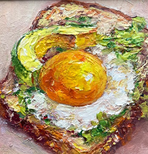 Original Oil Painting Breakfast Sandwich Egg Food art 4x4inch - Picture 15 of 16