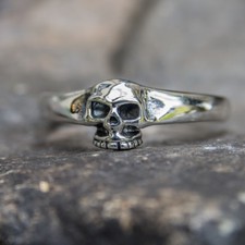 Bague Tête De Mort Souriante En Argent Sterling .925 Biker Métal Lourd Gothique