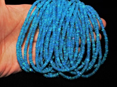 Natural Ethiopian Opal Rondelle Smooth Beads 16'' Inch Blue Opal Jewelry Making
