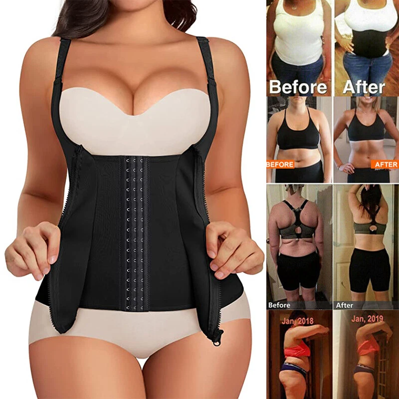 Women Neoprene Waist Trainer Zipper Vest Body Shaper Corset Girdle Slimming  Belt