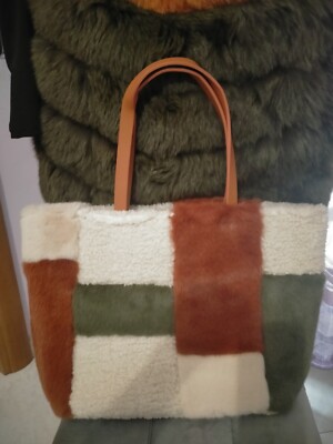 borsa donna in pelliccia sintetica con manici ecopelle nuova