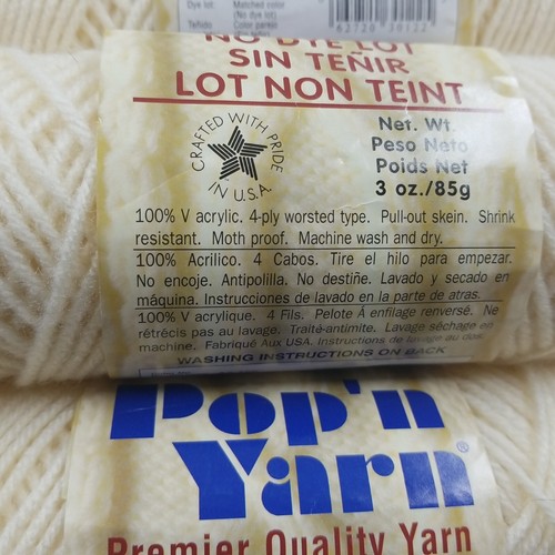 Lot 4 Skeins Vintage Pop'N Yarn Acrylic 4 Ply Worsted USA A3-122 Off White 3 oz - Picture 12 of 19